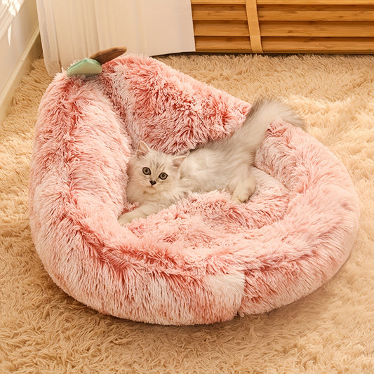 Soft Plush Pink Fruit-Shaped Pet Bed – Nid Douillet pour Chats et Chiens