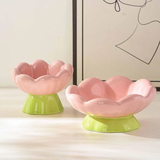 Pet Bowl Dog Cat Bowl Elevated Ceramic Tulip Shape Raised Food Feeding Feeder